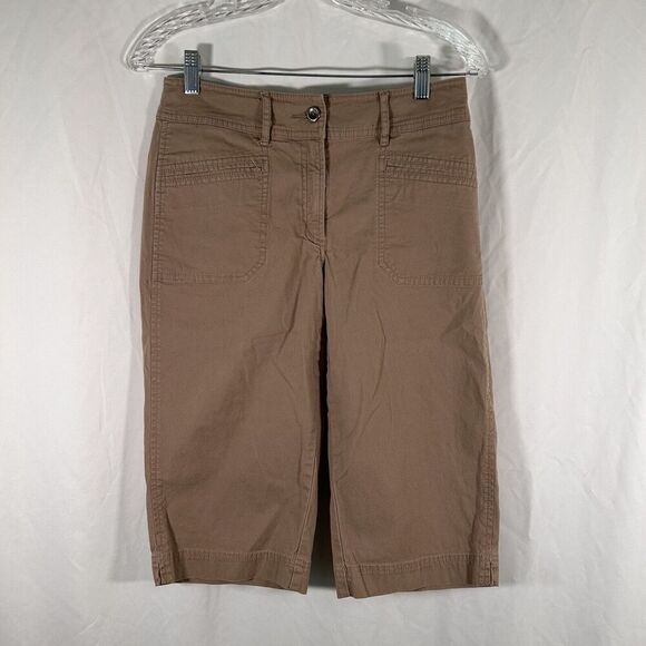 Chico's Shorts Women's 4 Tan Pockets Mid Rise Cotton Blend Button Zip - Picture 1 of 9